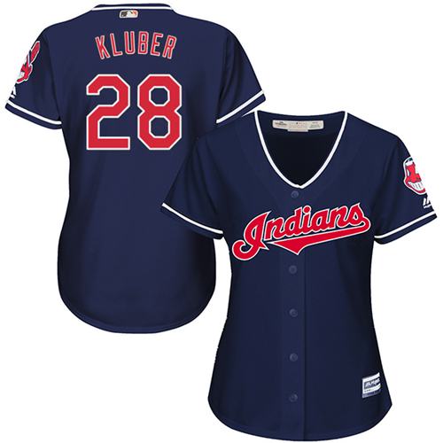 Indians #28 Corey Kluber Navy Blue Women's Alternate Stitched MLB Jersey - Click Image to Close